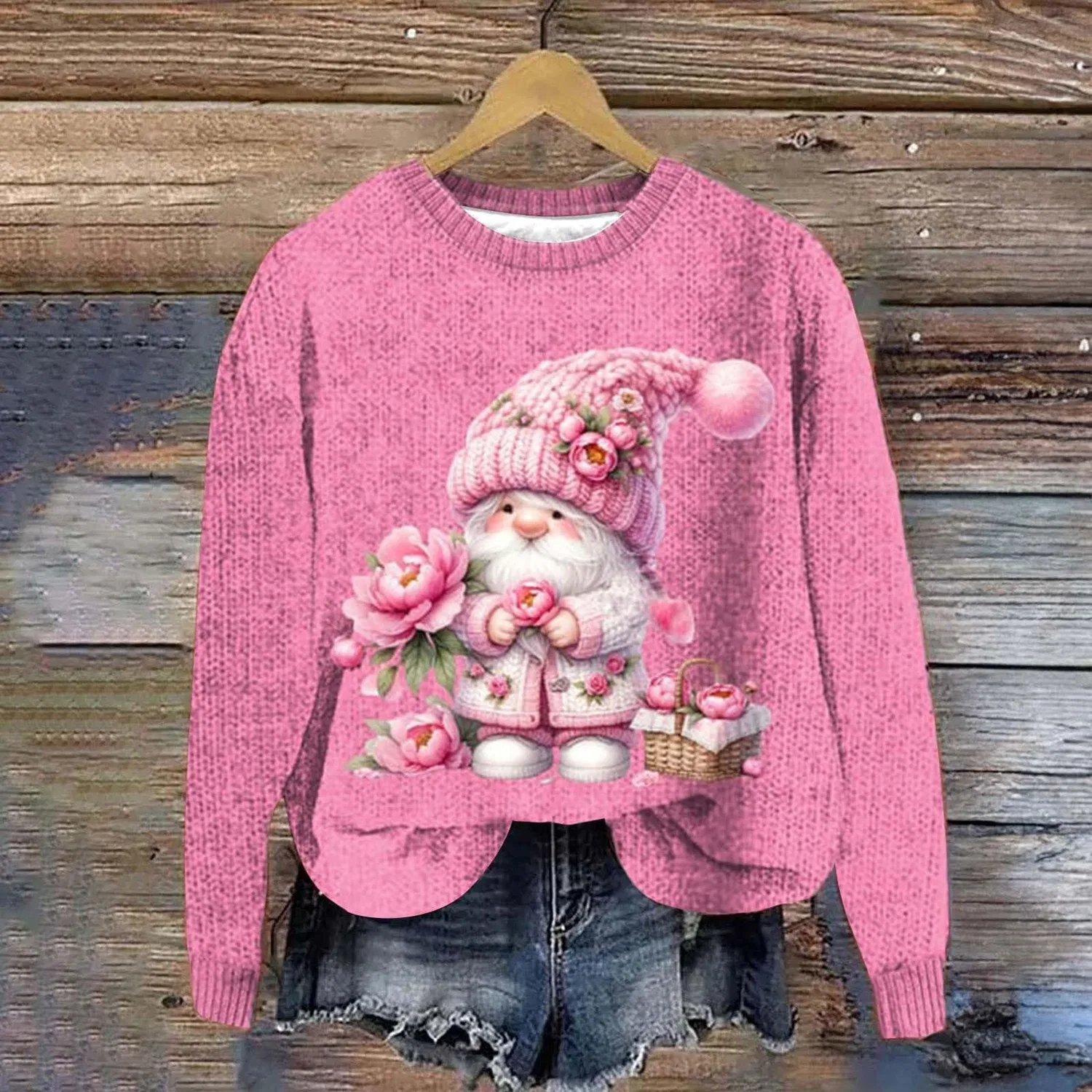 Женский свитшот с принтом Ugly Santa Claus, Z04 Hot Pink — фото 3
