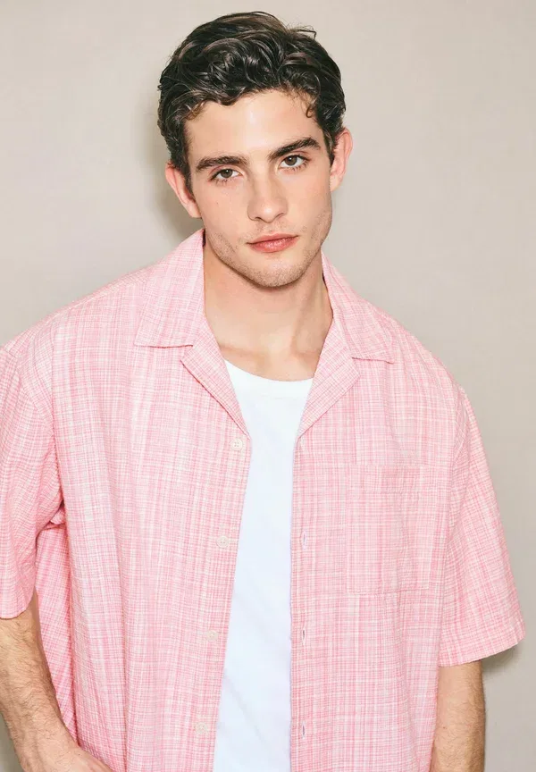Рубашка с коротким рукавом, клетчатая, Regular fit - check short sleeve shirt, Next, Pink Micro, розовый — фото 2