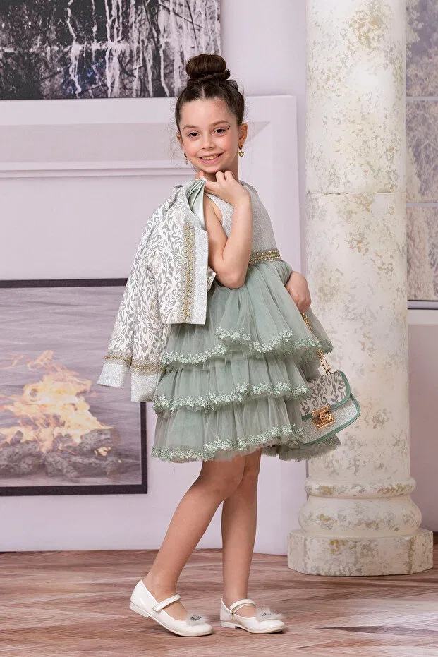 Детское платье для девочек с длинным рукавом Süslü Pink Kids, Green — фото 2