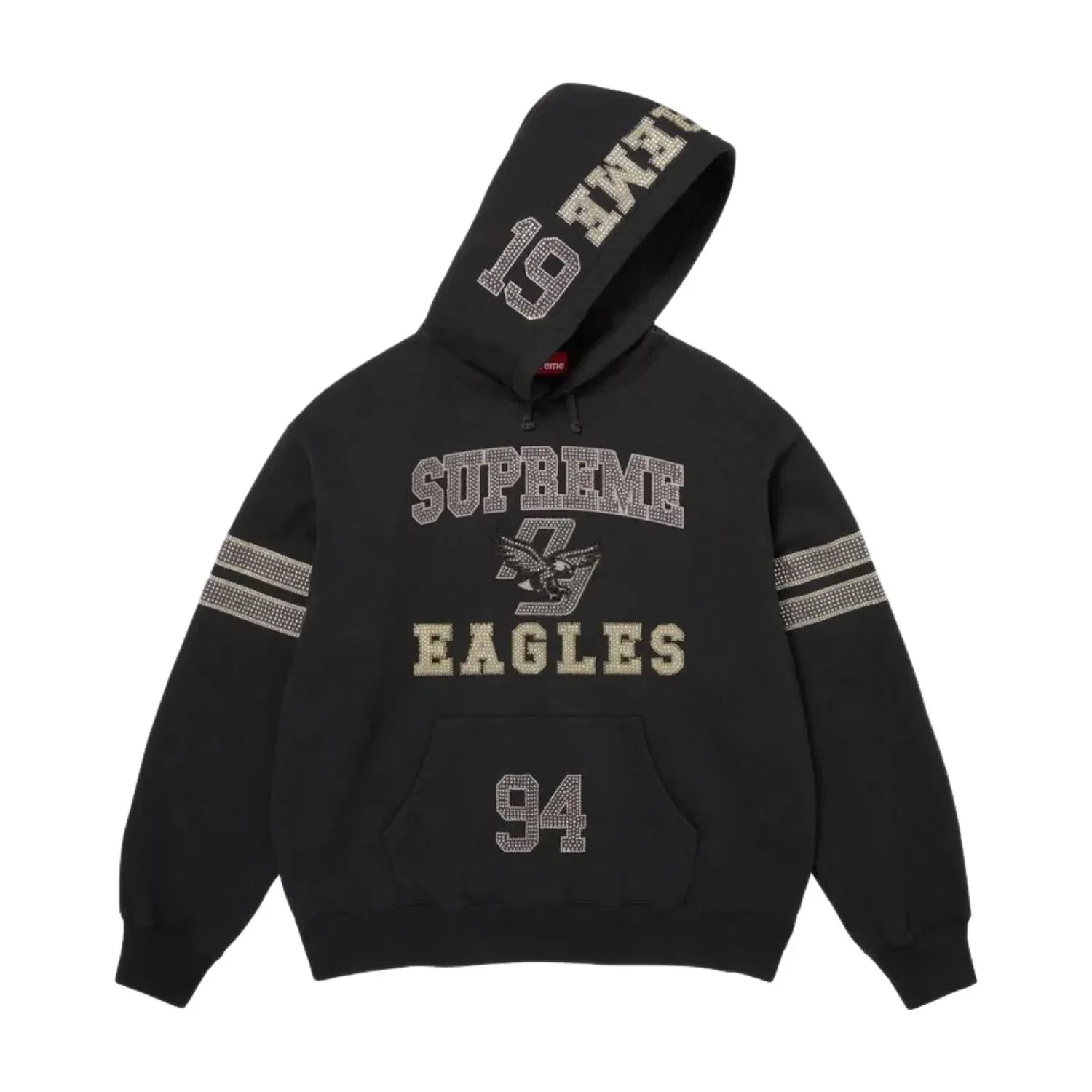 Мужское худи FW26 Rhinestone Eagle Hooded Sweatshirt 'Black' Supreme, черный — фото 2