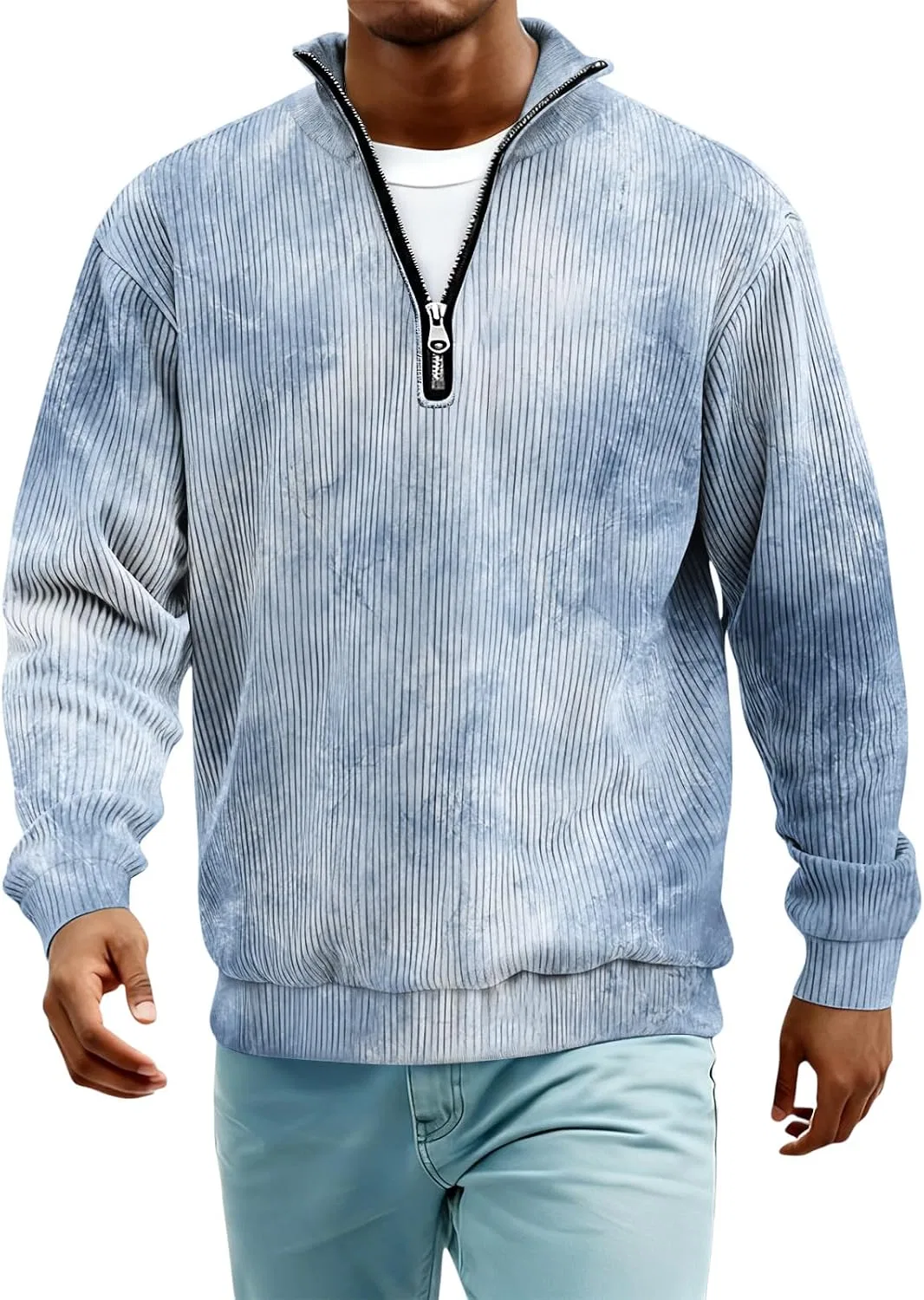 Мужская длинная футболка с воротом-поло Regular Fit, Light Blue