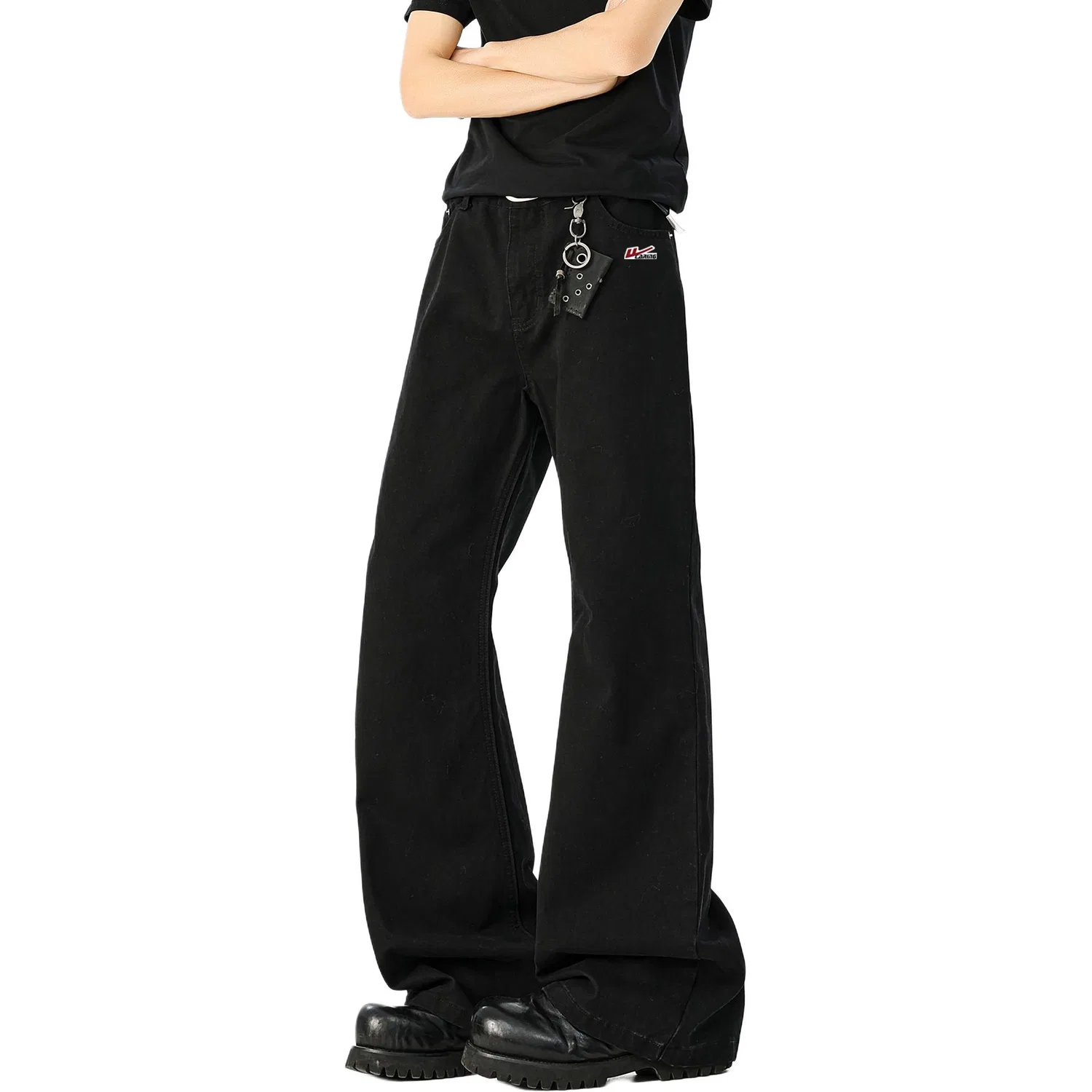 Детские джинсы свободного кроя с широкими штанинами, Unisex Moderate Wide Leg Pants WARRIOR, Black