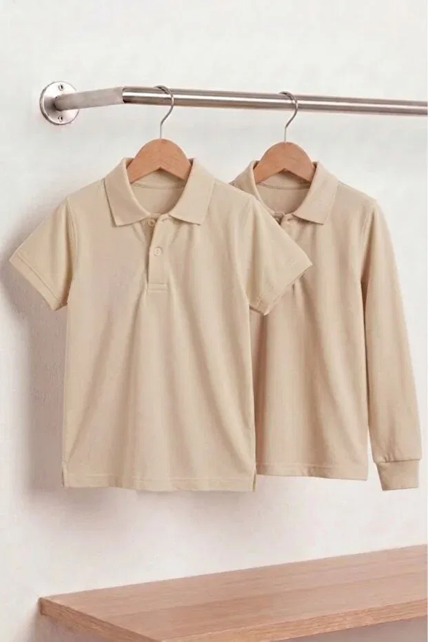 Детский комплект футболок с поло с коротким рукавом Nacar Store, Beige — фото 2