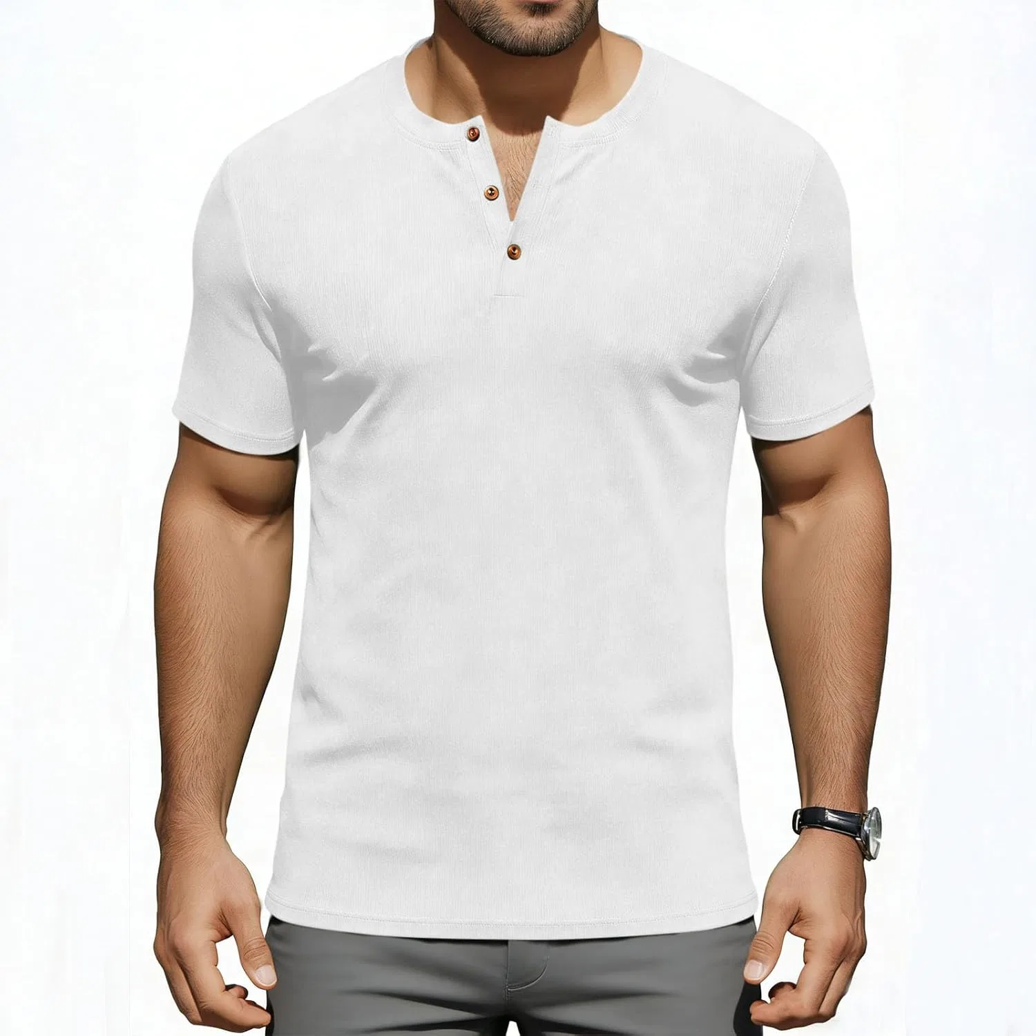 Мужская футболка-поло с 3 пуговицами Slim Fit, White — фото 2