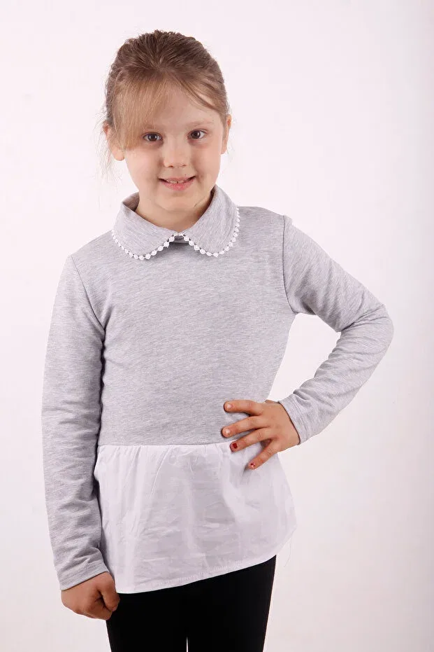Детские свитшот для девочек с воротником Toontoy, Gray Melange