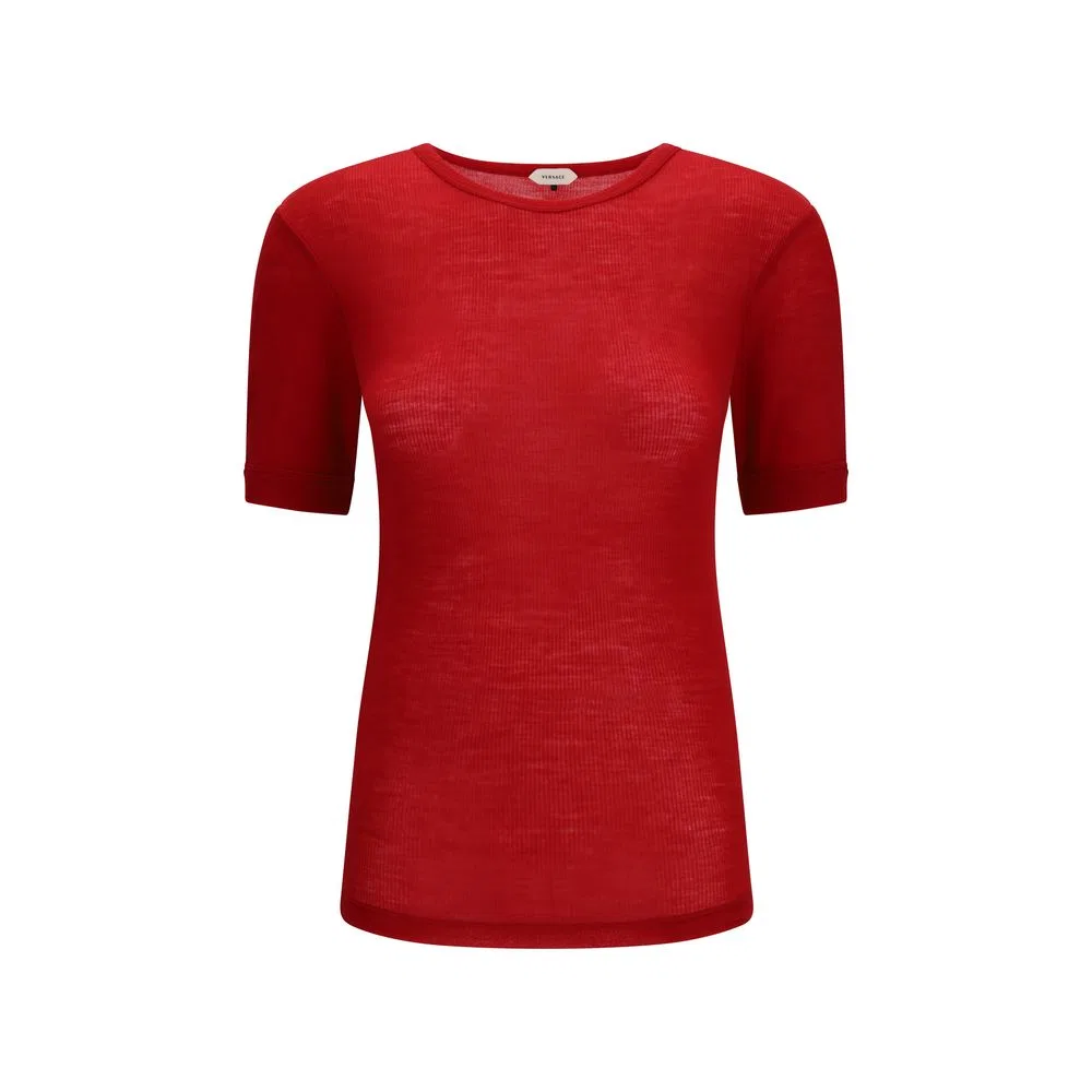 Женская футболка с коротким рукавом из шерсти Red Wool Oves Aries Versace, Red