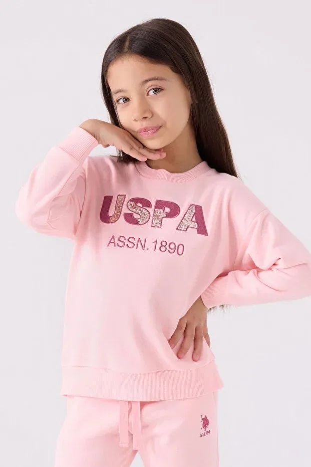 Детский комплект из свитшота и брюк для девочек с принтом Get Your Dreams U.S. Polo Assn., Pink — фото 3