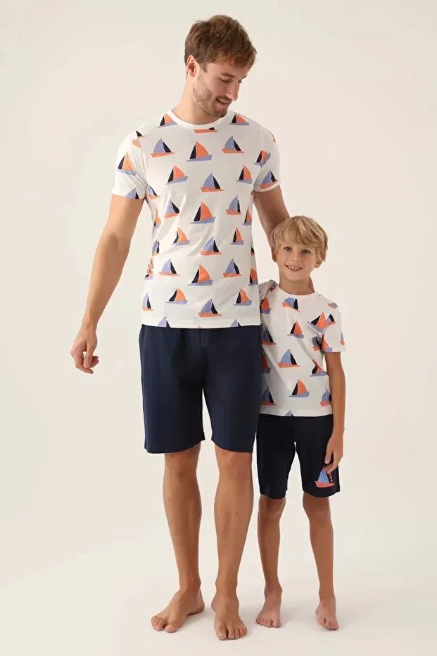 Детский комплект бермуд для мальчиков с принтом Father son bermyuda set Roly Poly, Navy Blue — фото 2