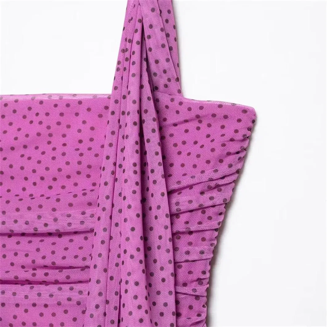 Женское асимметричное платье с горошком Off-shoulder, Fuchsia — фото 4