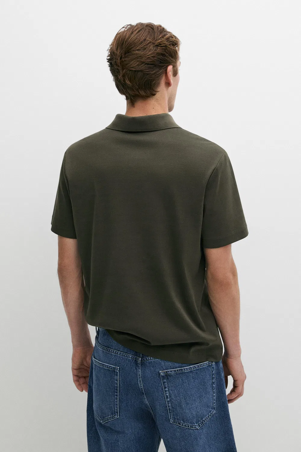 Поло Massimo Dutti Short Sleeve V-neck Shirt, темно-зеленый — фото 4