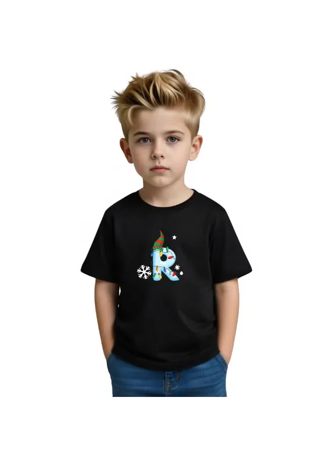 Футболка с новогодним принтом и буквой-инициалом для мальчиков Printshop4Me, черный