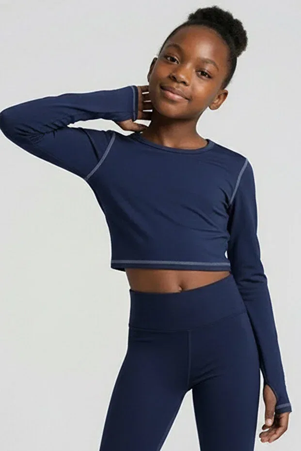 Детское для девочек лонгслив с принтом Colorinas, Navy Blue — фото 2