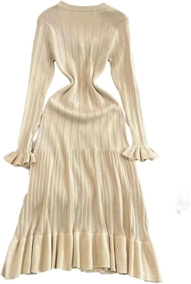 Женское элегантное платье-русалка с V-образным вырезом, Beige
