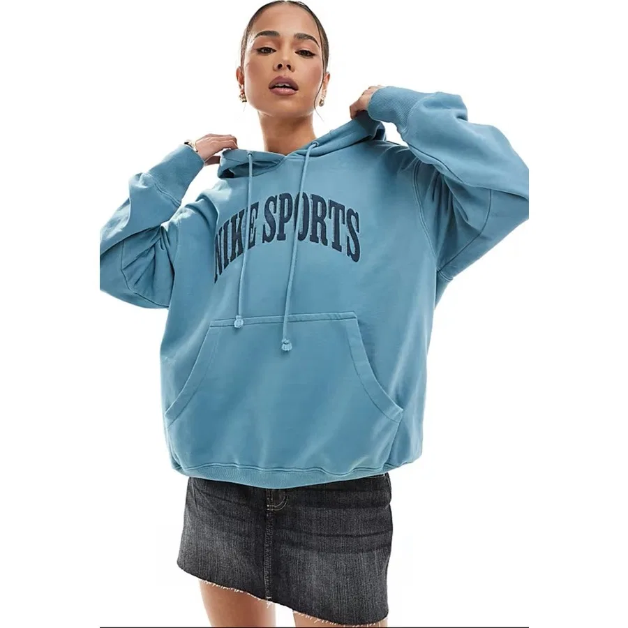 Женский свитшот-худи с капюшоном и карманами Nike Sportswear Phoenix Fleece Oversized Terry Hoodie, Светло-синий