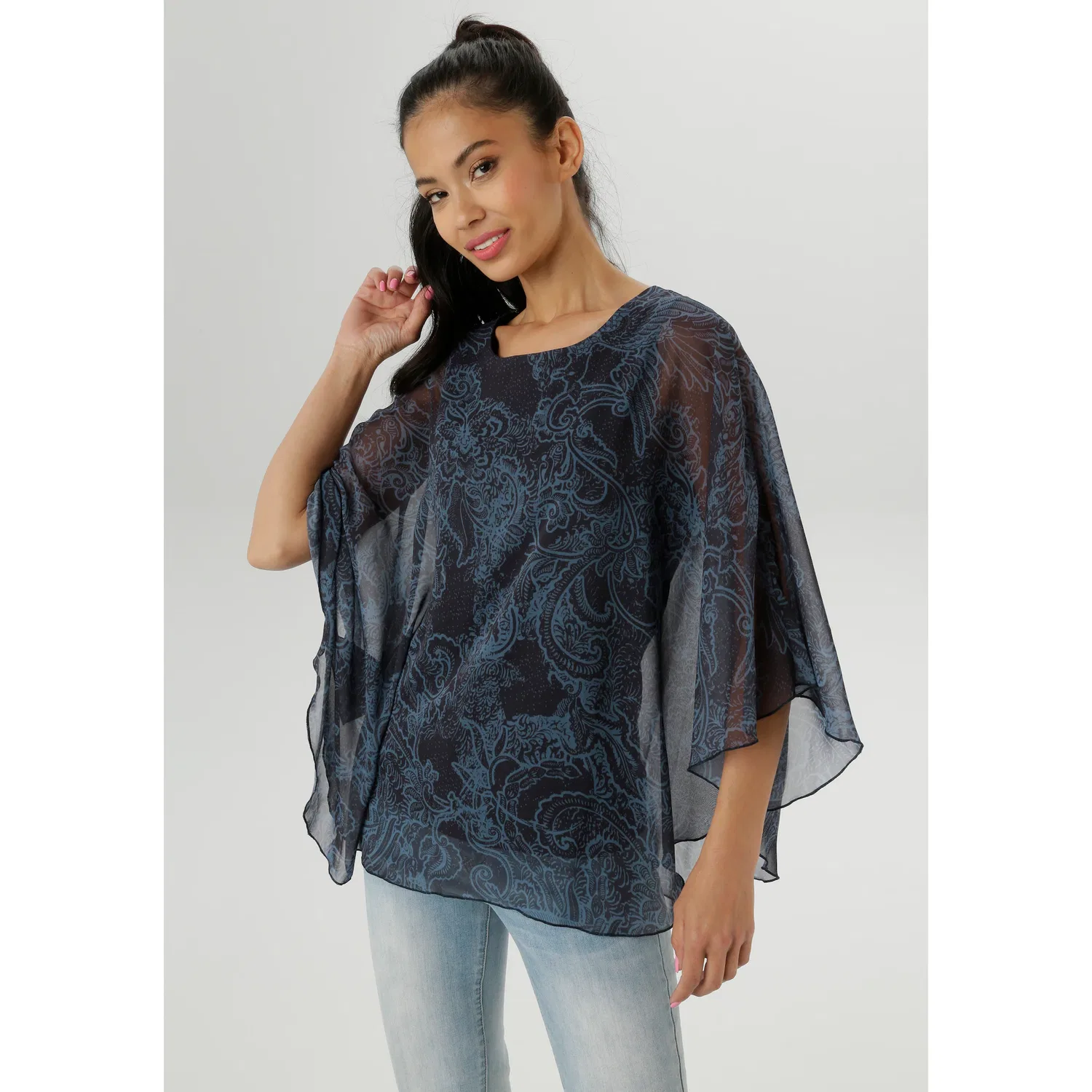 Женская блуза в стиле многослойности Aniston SELECTED, Navy/Light Blue/Black