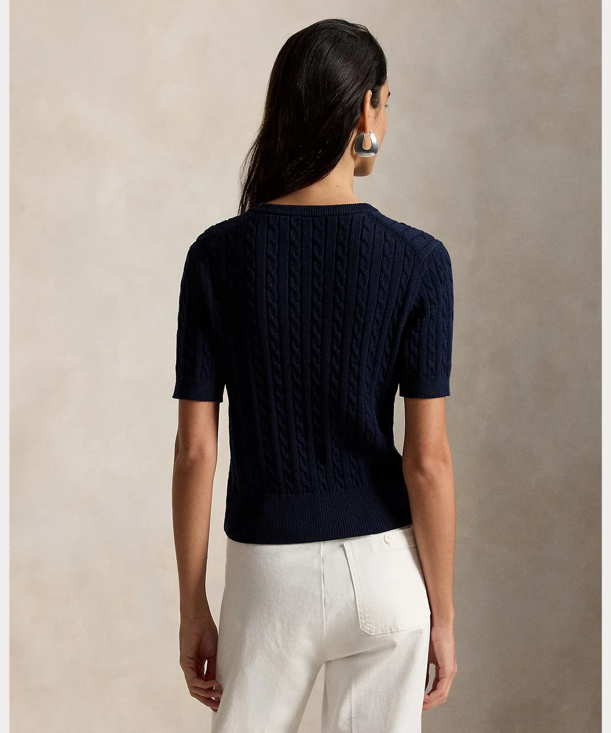 Женский полуприлегающий свитер с коротким рукавом и узором косичка POLO RALPH LAUREN, Blue — фото 4