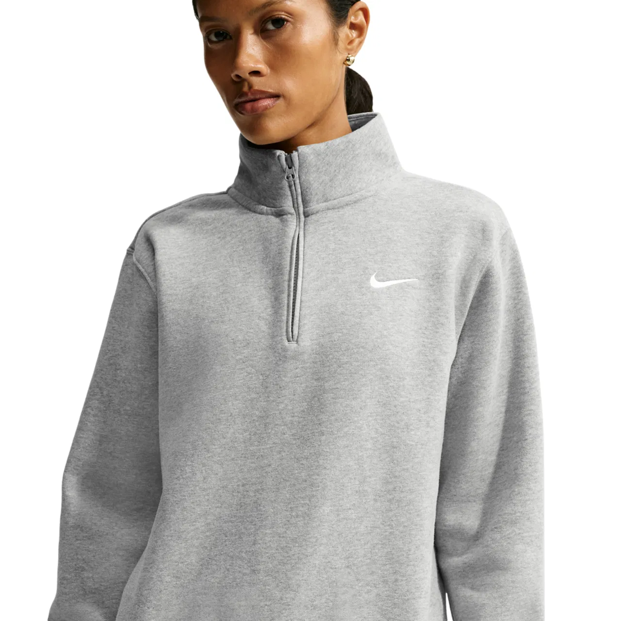 Женский флисовый свитшот на молнии с вышитым логотипом Studio Fleece Midweight Quarter Zip Nike, Dark Grey Heather/Sail