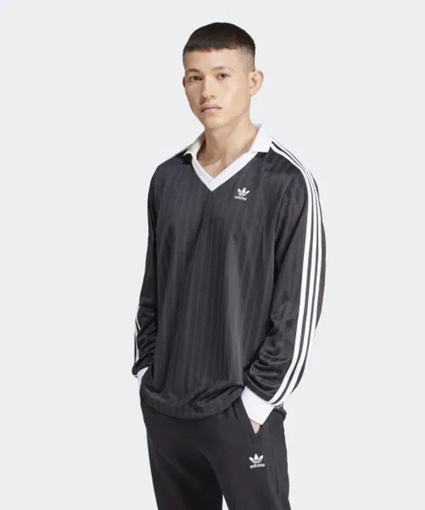 Футболка поло с длинным рукавом, футбольный стиль, Adidas, черный