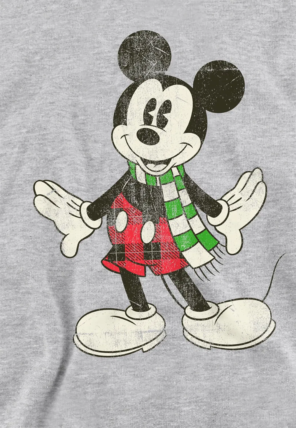 Детский худи с принтом Mickey Mouse Retro Christmas, Disney, Athletic Heather — фото 2