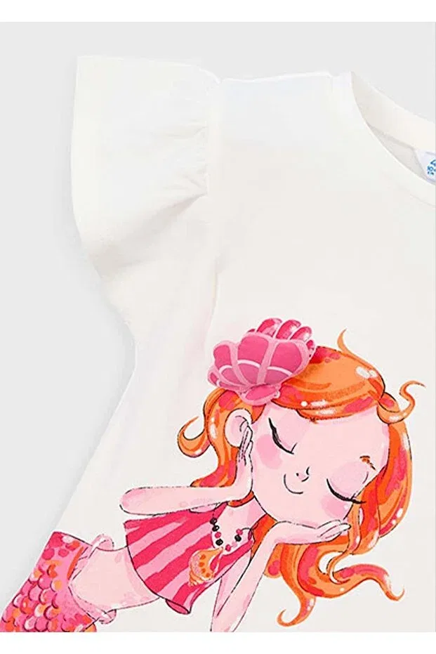 Детская футболка для девочек с принтом Summer girl's printed t-shirt Mayoral, Ecru — фото 4