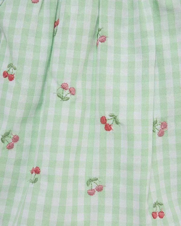Детский комплект для девочек хлопковый с принтом Cherry Check Tunic & Leggings Set Little Me, Light Green — фото 4