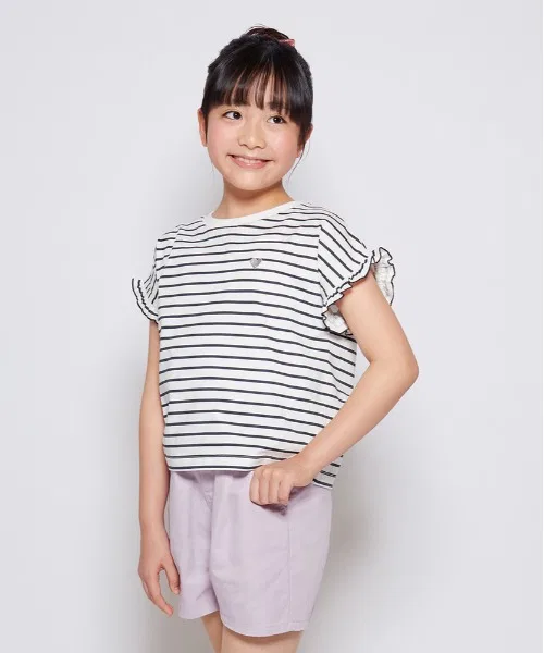 Детская футболка с длинным рукавом с принтом, модель Border Print Frill T-shirt Right-on, Black