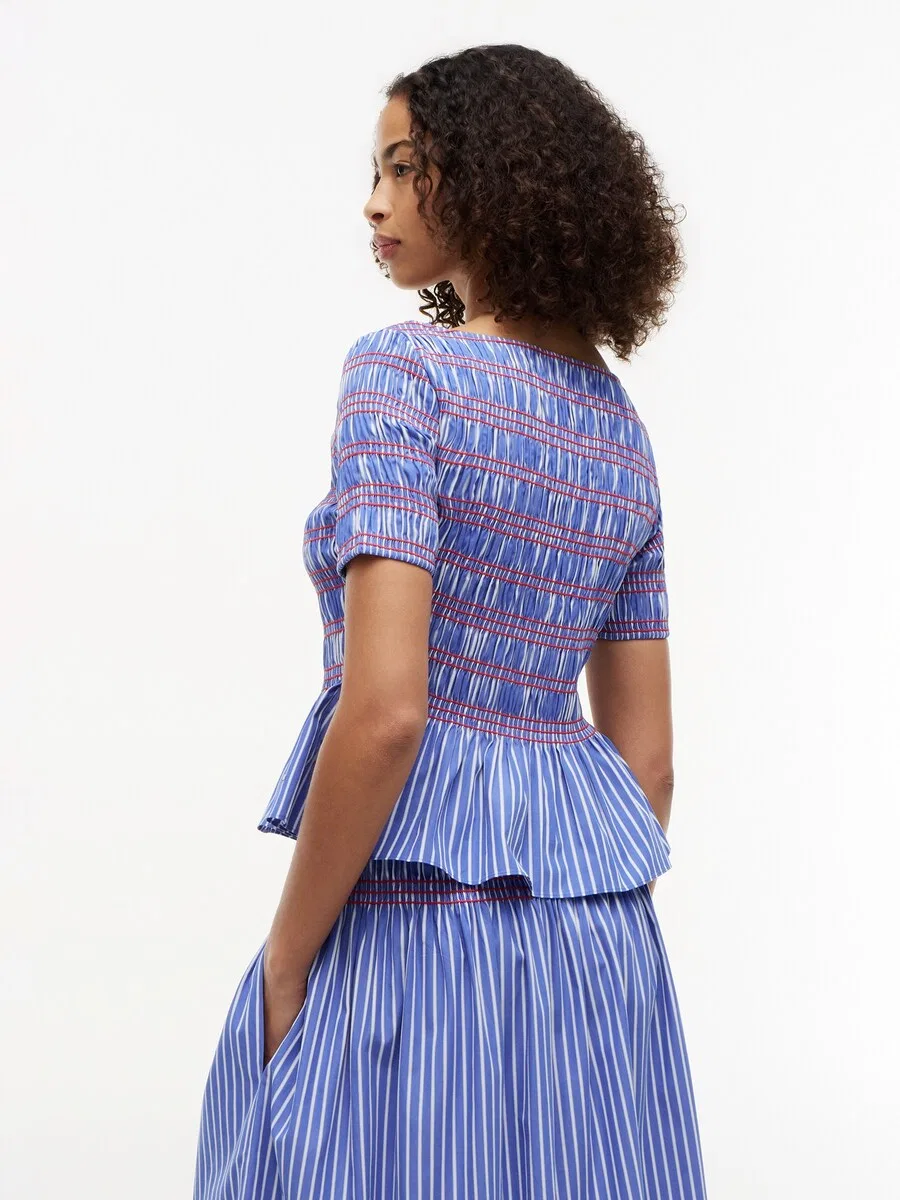 Блузка TOMMY HILFIGER 'Smock Stripe Ruffle' синего цвета — фото 4