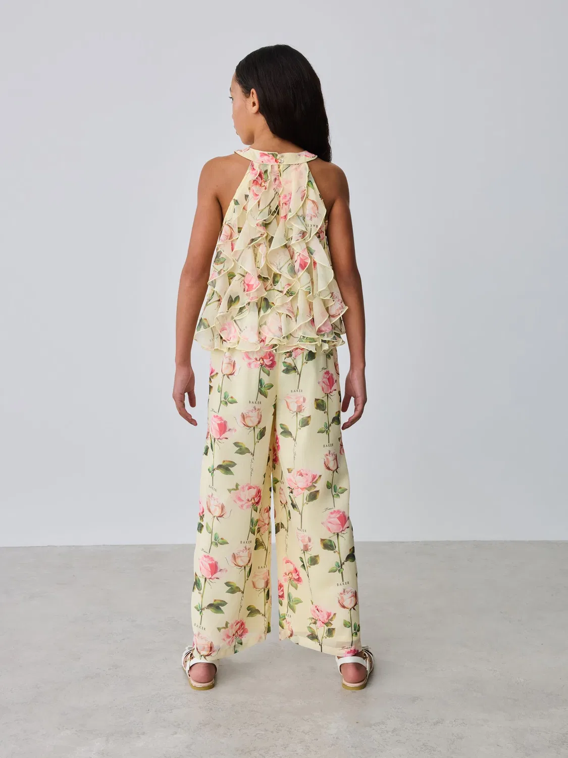Комбинезон с воланами, модель Chiffon Waterfall Halter Neck Wide Leg Baker by Ted Baker, лимонно-желтый — фото 4