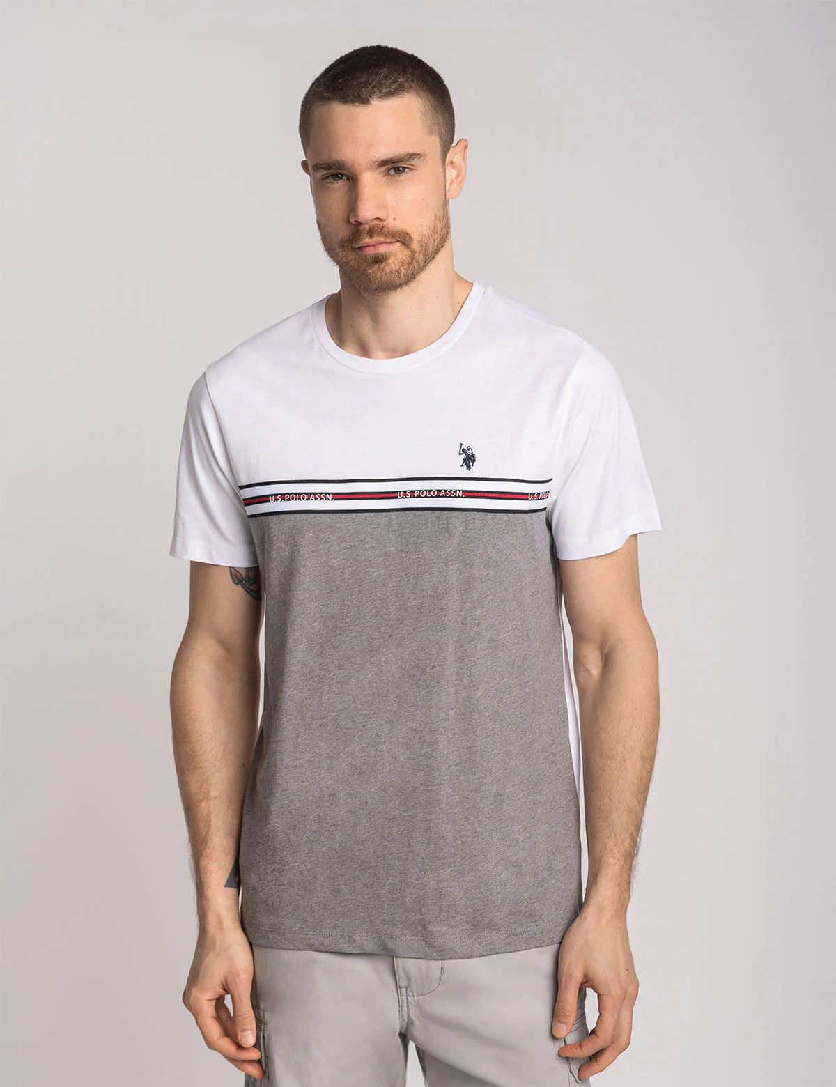 

Футболка U.S. Polo Assn Tricot Pieced Stripe Jersey, коричневый/белый