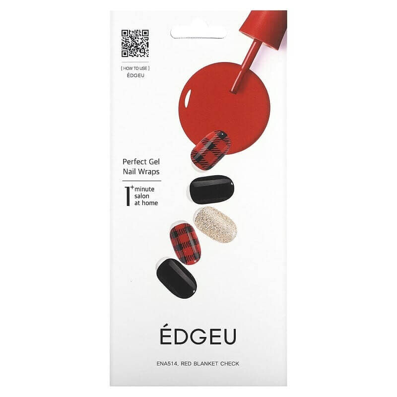 

Гелевые полоски Edgeu для ногтей Perfect ENA514 Red Blanket Check, набор из 16 полосок