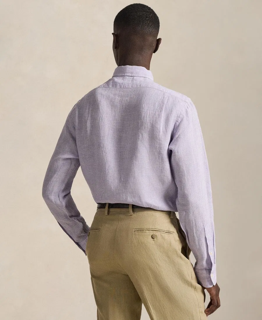 Мужская классическая рубашка из льна с длинным рукавом Polo Ralph Lauren, Powder Purple/White — фото 4
