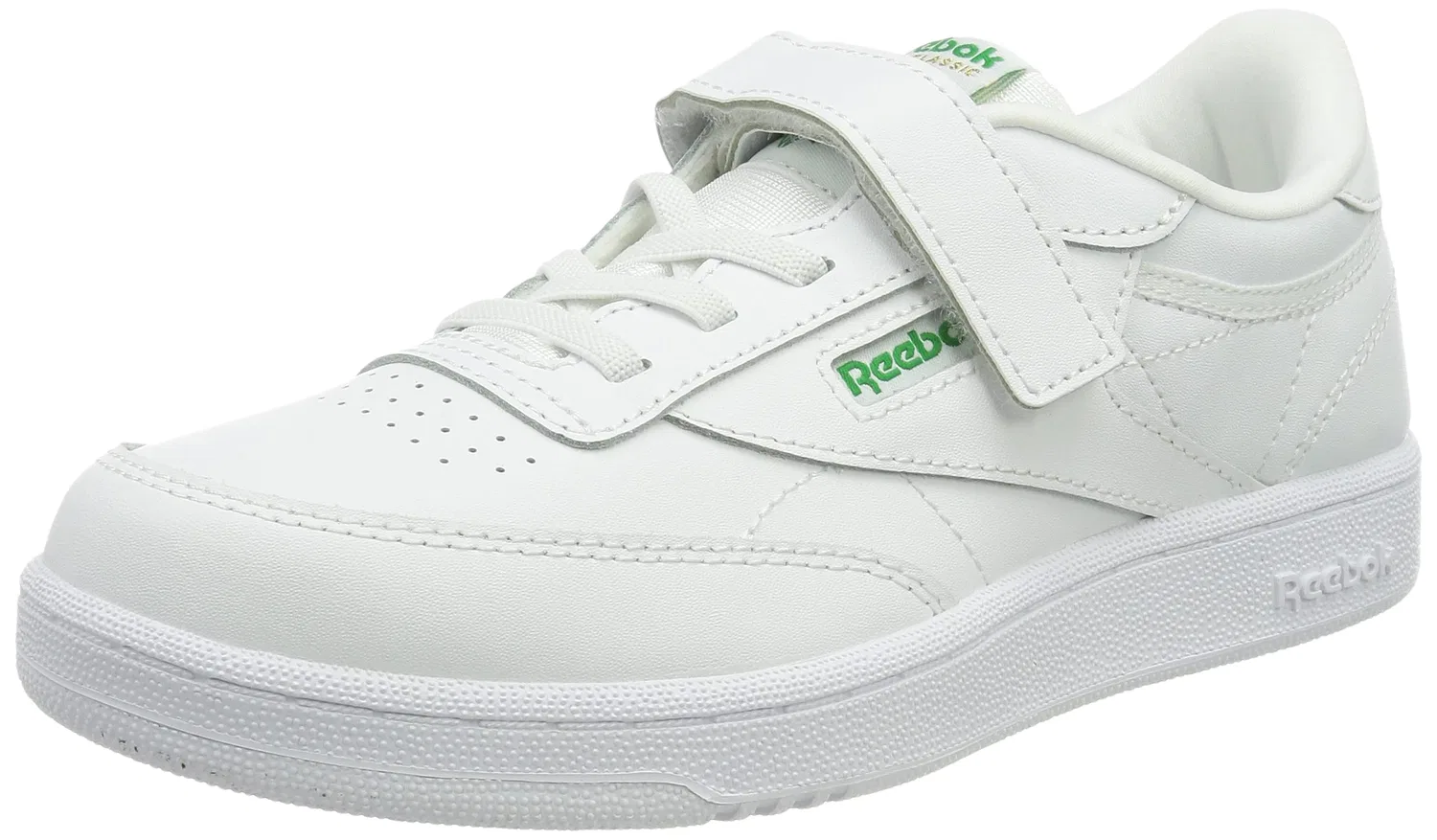 Детские кроссовки для мальчиков с кожаным верхом Club C 1v Reebok, White Glegrn Vecblu