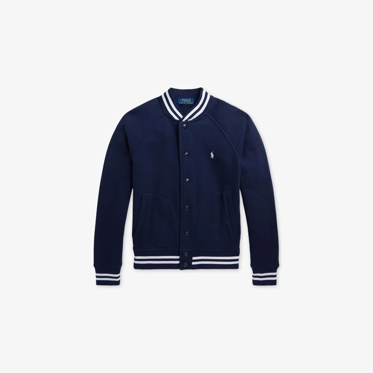 Детская бейсбольная куртка-бомбер из хлопкового флиса Polo Ralph Lauren, белый/темно-синий