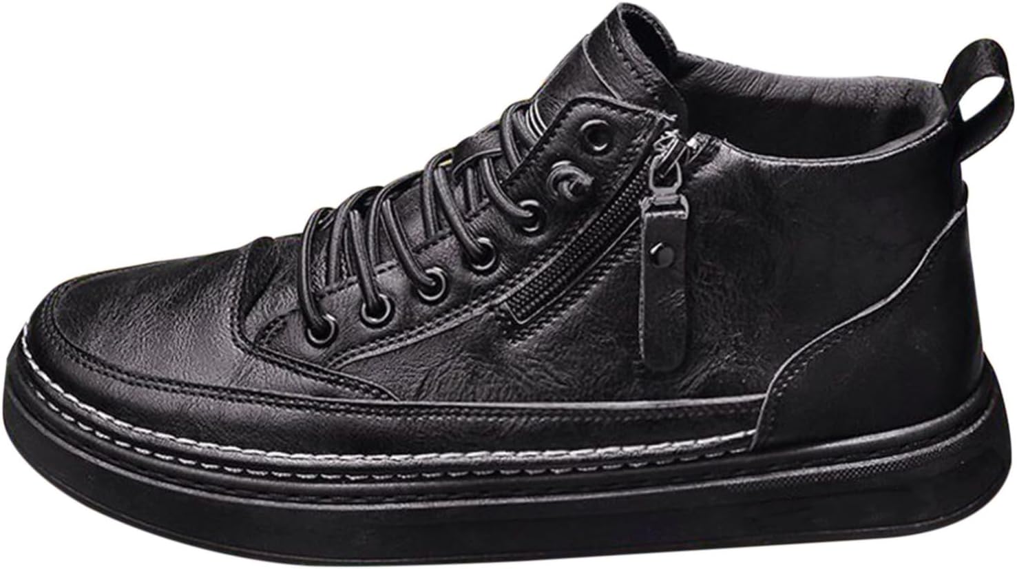 

Мужские кожаные кроссовки на низком ходу с шнуровкой, модные, повседневные, с нескользящей подошвой, плоские, ботинки до щиколотки, удобные, широкой полноты, для ходьбы и путешествий Generic, черный