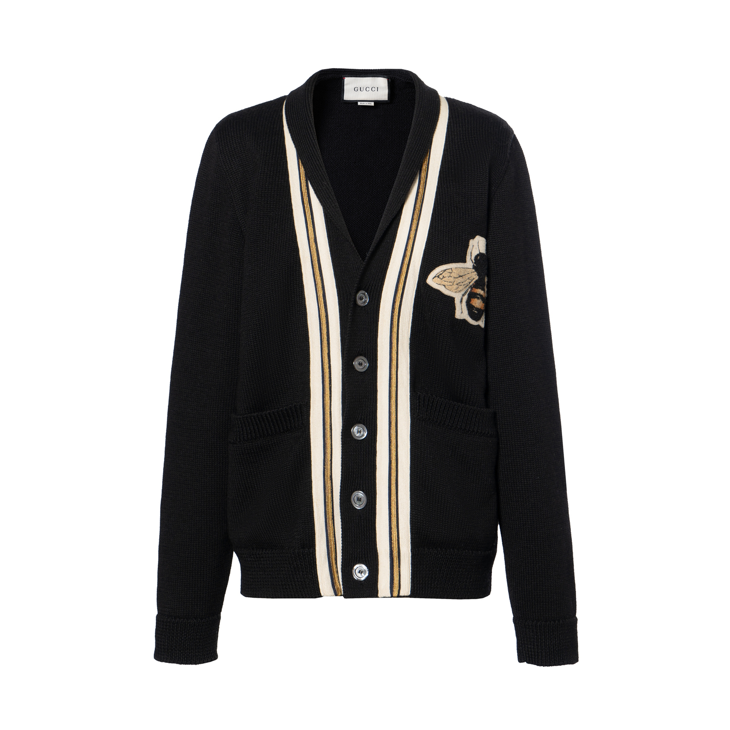 

Шерстяной кардиган с аппликацией Bee GUCCI, черный