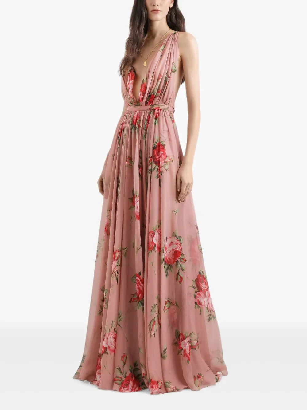 Платье с цветочным принтом DOLCE & GABBANA, розовый