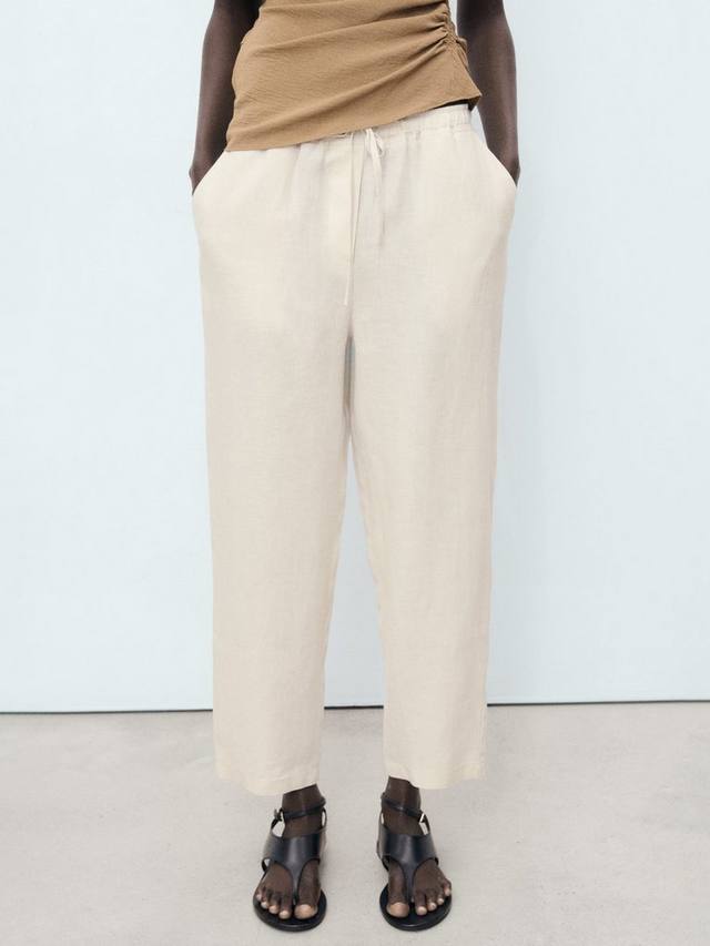 

Брюки из чистого льна со шнурком Mango, Beige