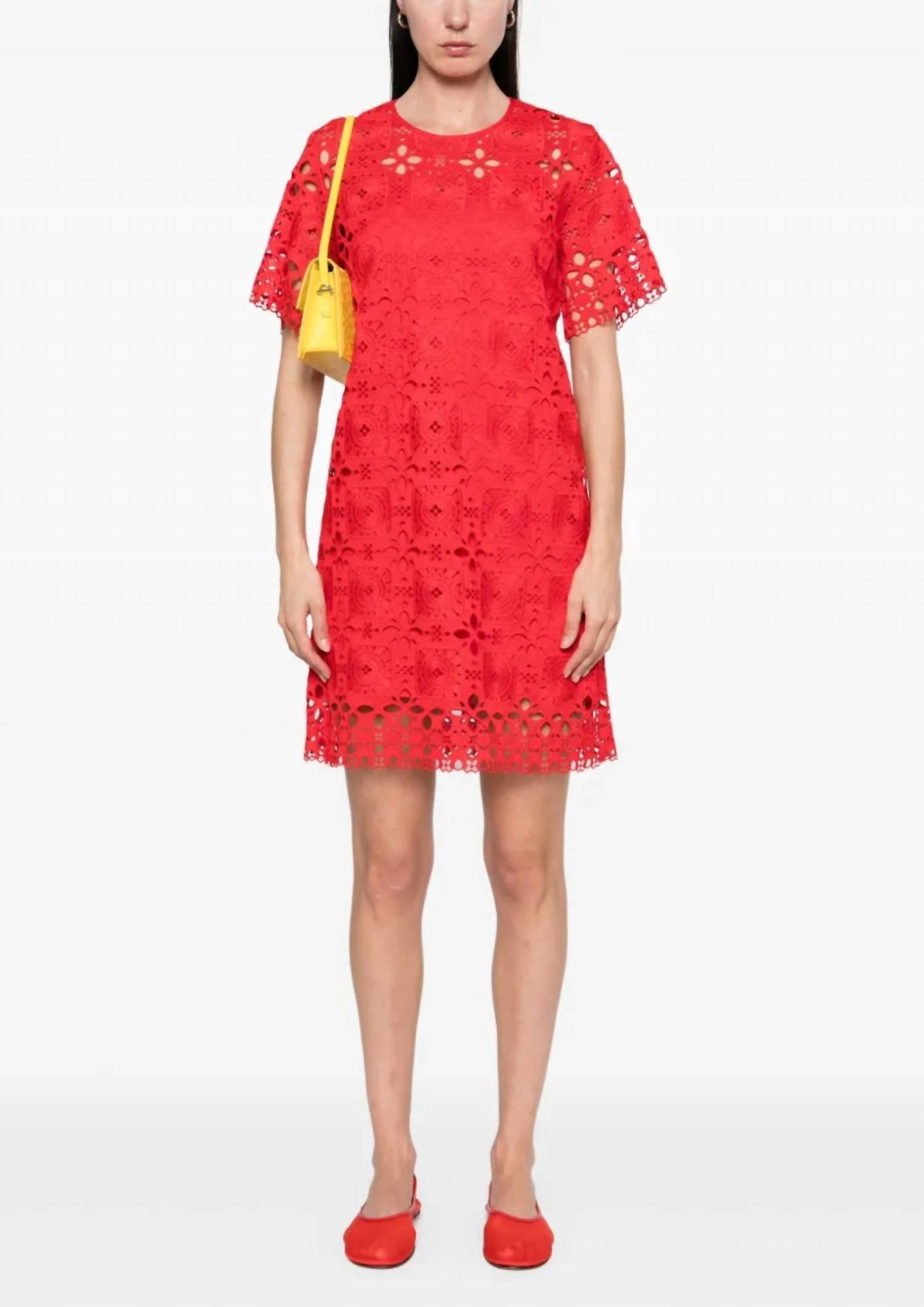 

Suncoo Платье с короткими рукавами, кружевом вишневого цвета, цвет герани