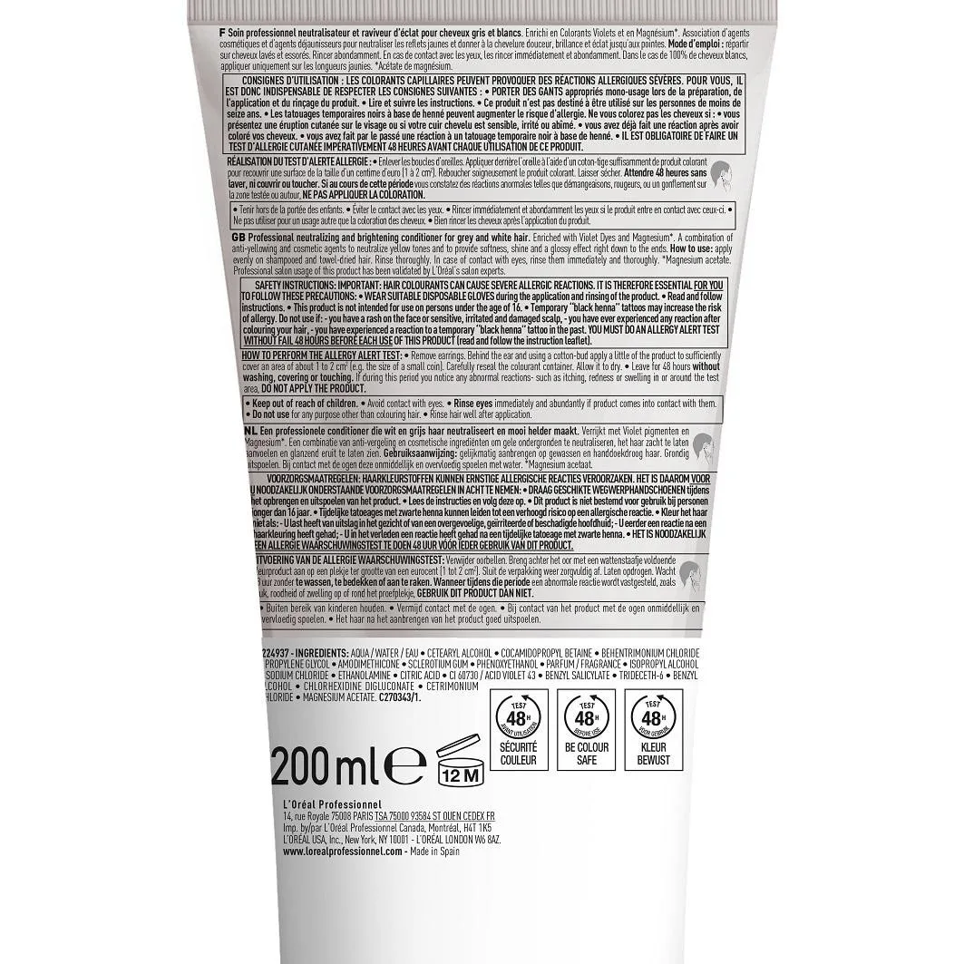 Кондиционер серии Expert Silver Neutralisierende Creme Für Graues Haar L Oreal Professionnel Paris, 200 мл — фото 4
