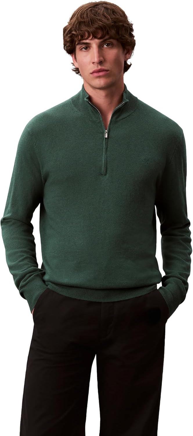 

Мужской шерстяной свитер Calvin Klein с застежкой-молнией на четверть оборота, Hunter Green