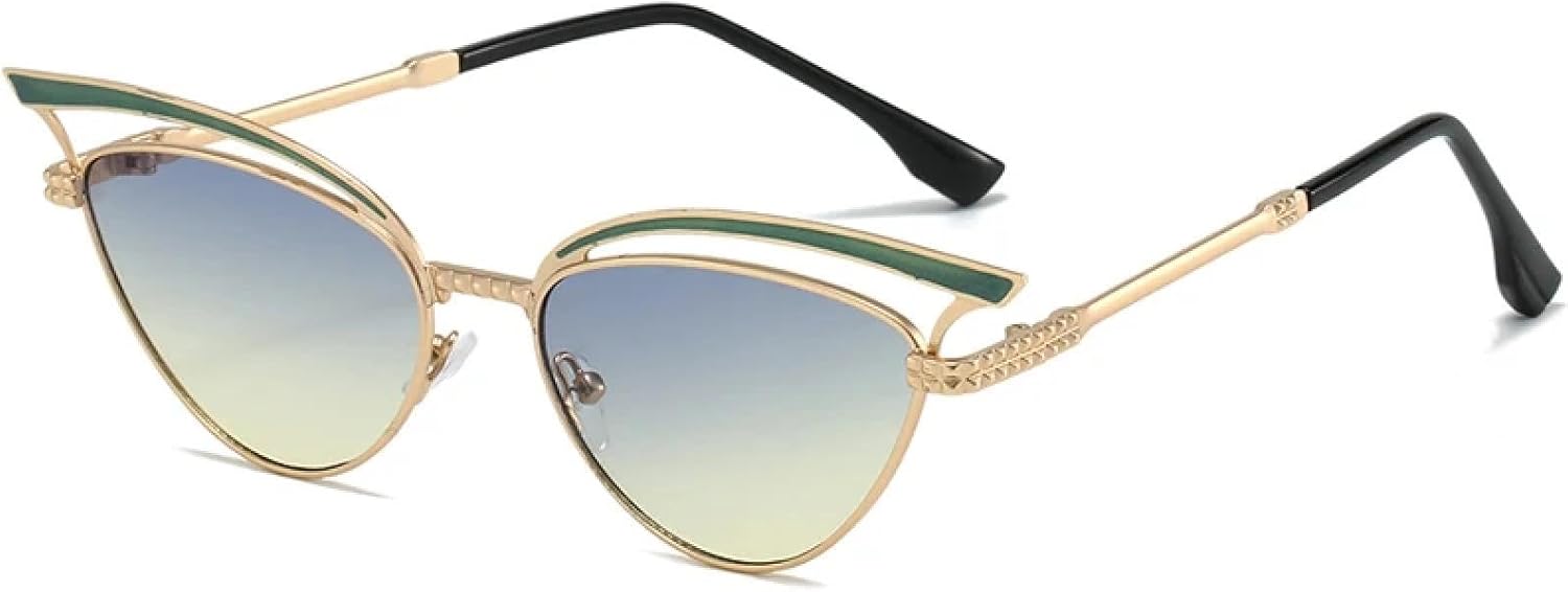 

Модные ретро-солнцезащитные очки в маленькой оправе из полого металла, модель «кошачий глаз», для женщин и мужчин, роскошные, для путешествий и вождения, защита от УФ-излучения UV400 TKKTLLT, Gold Green Yellow