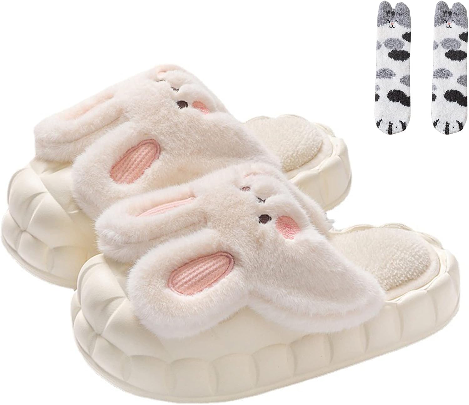 

Женские плюшевые тапочки-зайчики, милые тапочки с животными, съемные теплые и удобные хлопковые тапочки, домашние тапочки унисекс Ainijia&Holo, белый