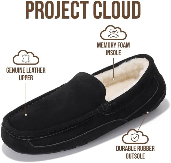 Мужские тапочки Project Cloud из 100 натуральной кожи с стелькой из пены с эффектом памяти - нескользящие и легкие тапочки для дома и улицы для мужчин (Oswin), черный — фото 2