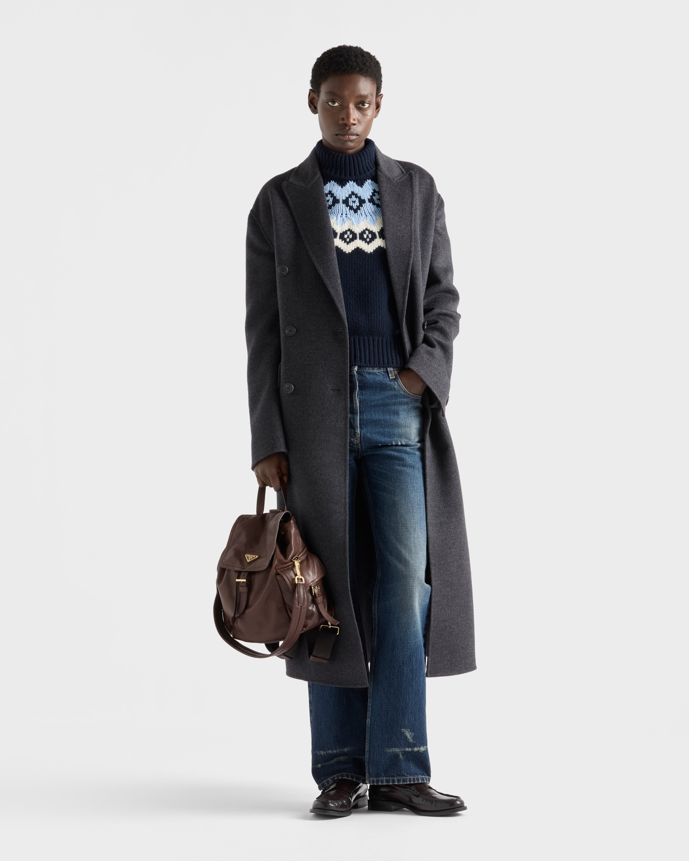Свитер из шерсти и кашемира Prada, голубой/бежевый — фото 2