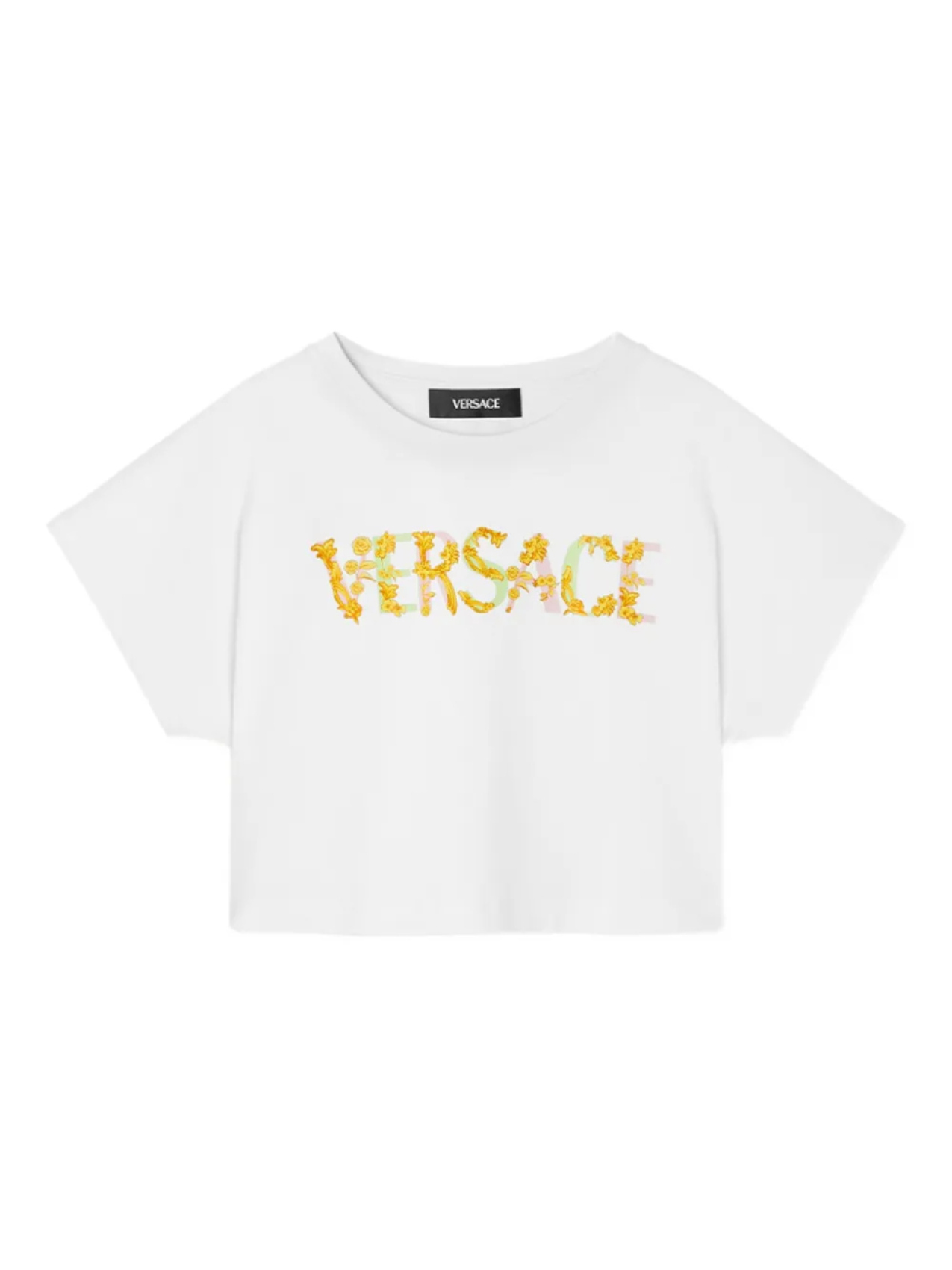 

Укороченная футболка с логотипом Versace Kids, белый