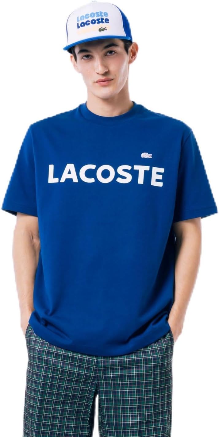 

Официальная мужская футболка с коротким рукавом и резиновым принтом LACOSTE Heavyweight с логотипом бренда, темно-синий