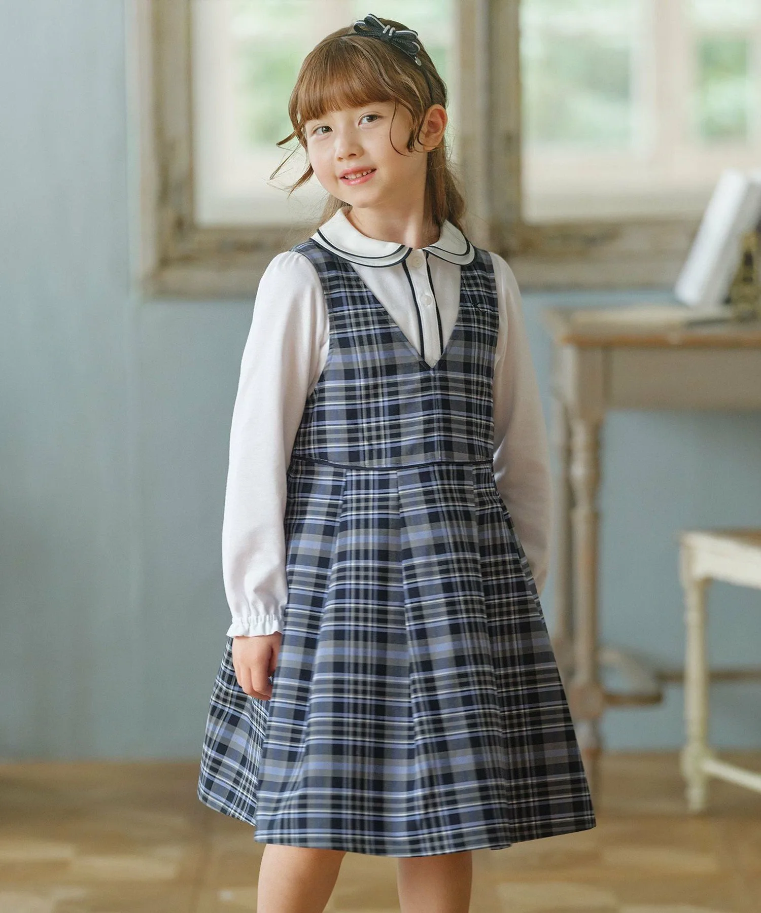 [110-140 см] Юбка-свитер в клетку KUMIKYOKU Kids Suite, Blue series 3 [370]