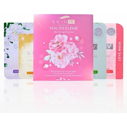 Skin IV Корейский эликсир молодости My Anti-Age Routine Kit Косметические перчатки для рук для ухода за глазами Декольте Цветы камелии Тканевая маска для лица 145 г — фото 3