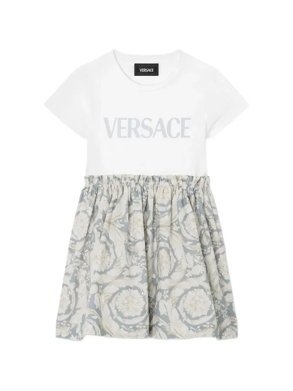 Хлопковое платье с цветочным принтом Versace Kids, белый