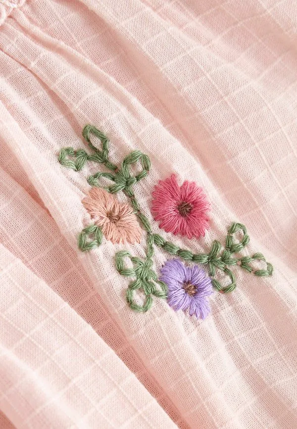Платье-Рубашка и бриджи стандартного кроя Next, Pink Floral Embroidered — фото 3